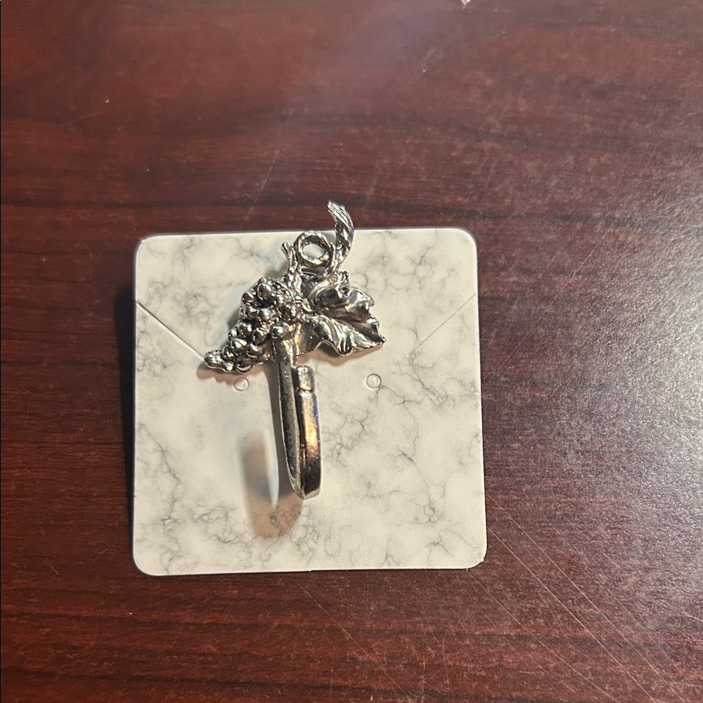 Silver Grape Cluster Leaf Brooch Pin